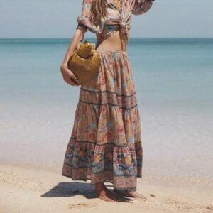 NEW NWT Spell & the Gypsy Seashell Maxi Skirt in Opal Size L